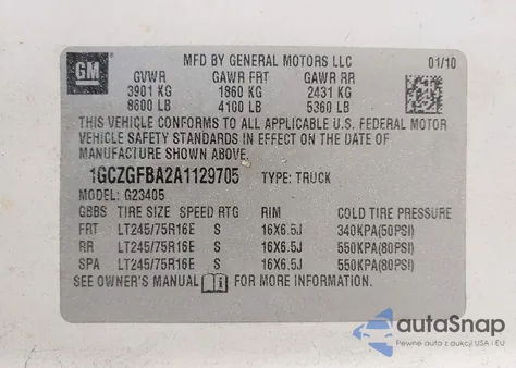 2010 Chevrolet Express 2500 Work Van из США, поврежденный, VIN 1GCZGFBA2A1129705